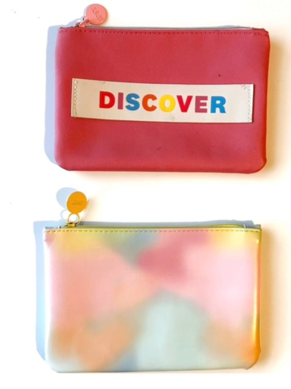 Ipsy Pink 'DISCOVER' Zip Pouch + Pastel Watercolor Zip Pouch Set of 2 - Picture 1 of 4
